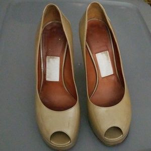 Lanvin Patent Leather Peeptoe Platform Shoes Sz 38